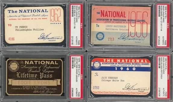 1956-78 Minor League season Pass Collection - Lot of 4 (PSA)